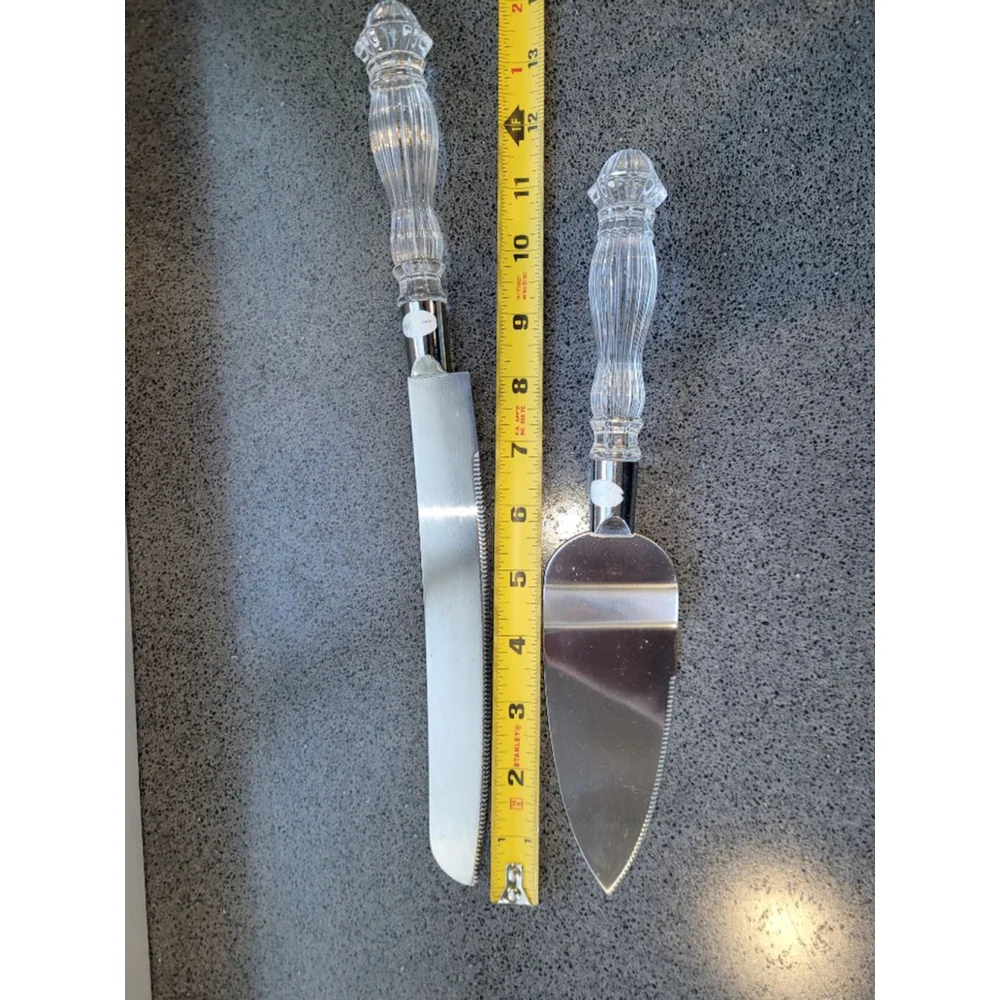 Wedding Cake Knife & Server Set Stainless Steel Clear Acrylic Handles